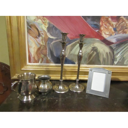 1177 - Selection of Various Silver Plated Items including Photograph Frame and Pair of Turned Column Candle... 