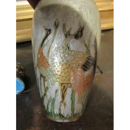 1178 - Cloisonne Decorated Pin Jar with Cover Dome Form and Cloisonne Decorated Tapering Form Vase Decorate... 