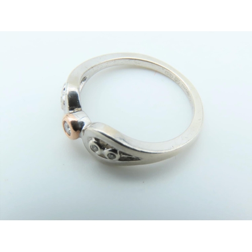 128 - Clogau Diamond Twin Colour Ring Silver and Gold Ring Size L and a Half