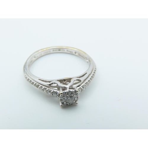 129 - 9 Carat Gold Diamond Ring Centre Stone Set with Further Channel Cut Diamond Decorated Shoulders