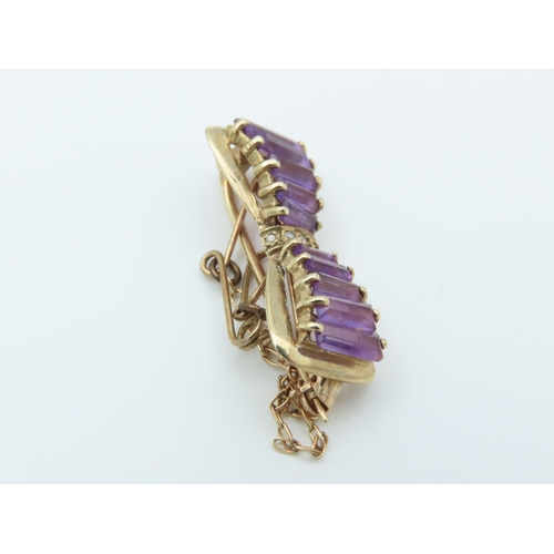 133 - Amethyst and Diamond Set Assent Bow Motif Brooch 9 Carat Gold Approximately 2.6cm Wide