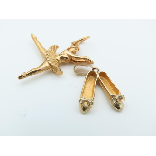 134 - Two Ballerina Motif Pendants Lengths 2.5cm and 3.3cm 9 Carat Gold