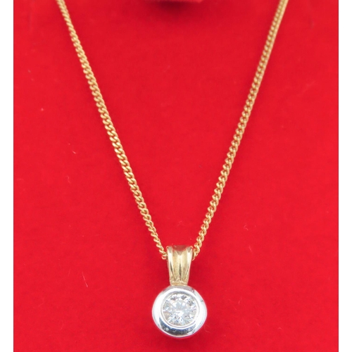 135 - Brilliant Cut Diamond Single Stone Ladies Pendant Necklace Surrounded from 9 Carat Gold Link Chain D... 