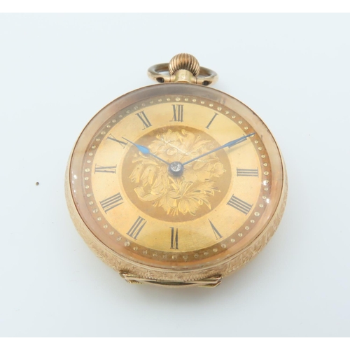 136 - Victorian 14 Carat Gold Pocket Watch with Engraved Detail Decoration Height of Watch 5.5cm