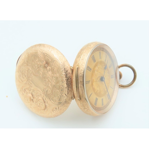 136 - Victorian 14 Carat Gold Pocket Watch with Engraved Detail Decoration Height of Watch 5.5cm