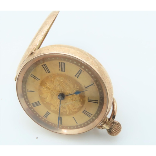 136 - Victorian 14 Carat Gold Pocket Watch with Engraved Detail Decoration Height of Watch 5.5cm