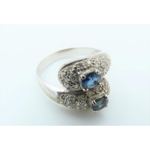 137 - Sapphire and Diamond Twin Set Ladies Ring Mounted on 18 Carat White Gold Ring Size M and a Half