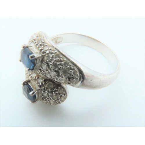 137 - Sapphire and Diamond Twin Set Ladies Ring Mounted on 18 Carat White Gold Ring Size M and a Half