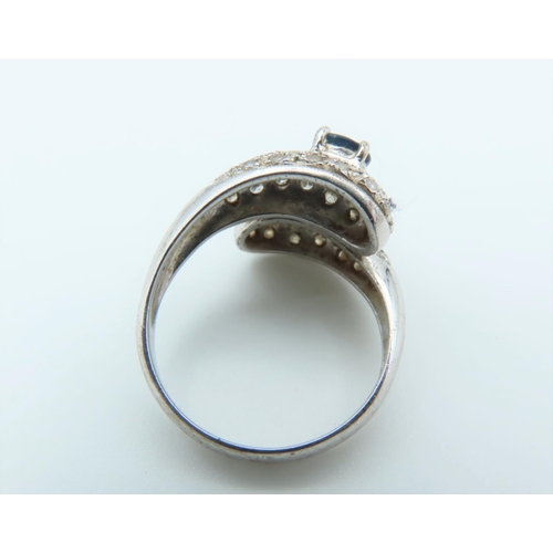 137 - Sapphire and Diamond Twin Set Ladies Ring Mounted on 18 Carat White Gold Ring Size M and a Half