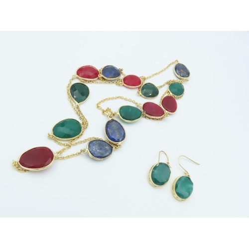 146 - Modernist Gem Set Ladies Necklace Approximately 108cm Long with Matching Gemset  Earrings Length of ... 