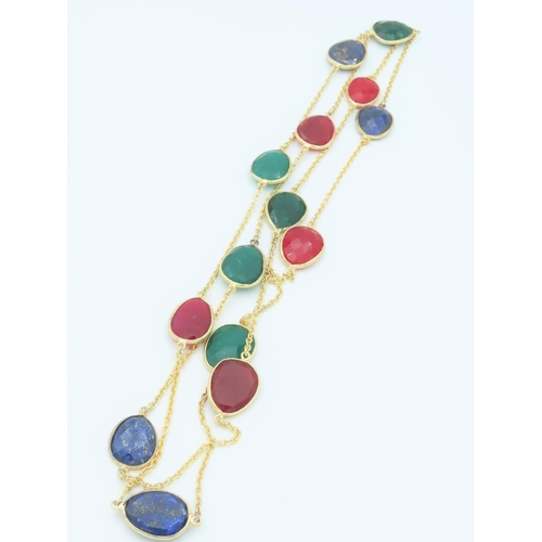 146 - Modernist Gem Set Ladies Necklace Approximately 108cm Long with Matching Gemset  Earrings Length of ... 