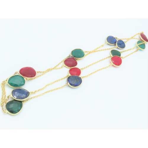 146 - Modernist Gem Set Ladies Necklace Approximately 108cm Long with Matching Gemset  Earrings Length of ... 