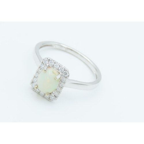 149 - Opal and Diamond Set Ladies Cluster Ring Mounted on 18 Carat Gold Ring Size M