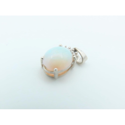 152 - Opal and Diamond Set Ladies Cabochon Cut Necklace Pendant Length Approximately 1.5cm