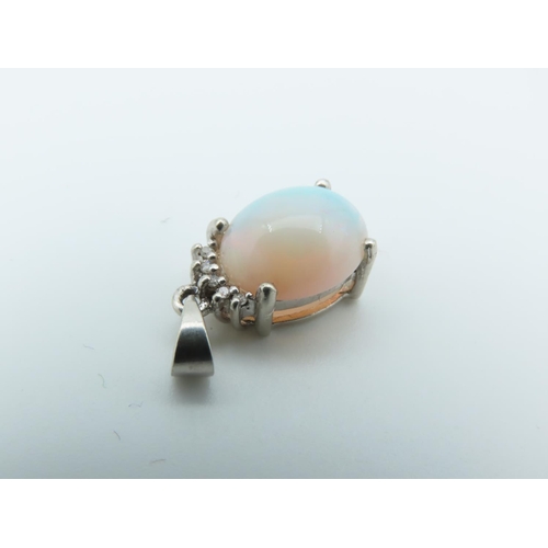 152 - Opal and Diamond Set Ladies Cabochon Cut Necklace Pendant Length Approximately 1.5cm