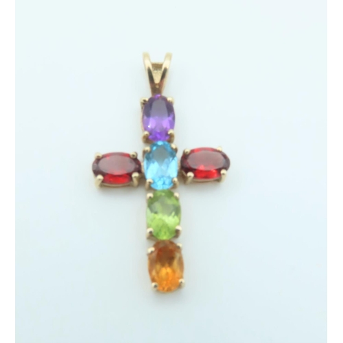 154 - Amethyst Garnet Topaz Peridot and Citrine Set Ladies Cross Pendant Mounted on 9 Carat Yellow Gold He... 