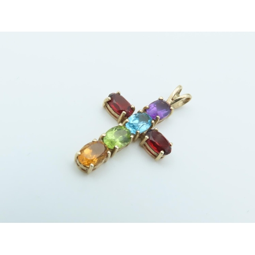 154 - Amethyst Garnet Topaz Peridot and Citrine Set Ladies Cross Pendant Mounted on 9 Carat Yellow Gold He... 