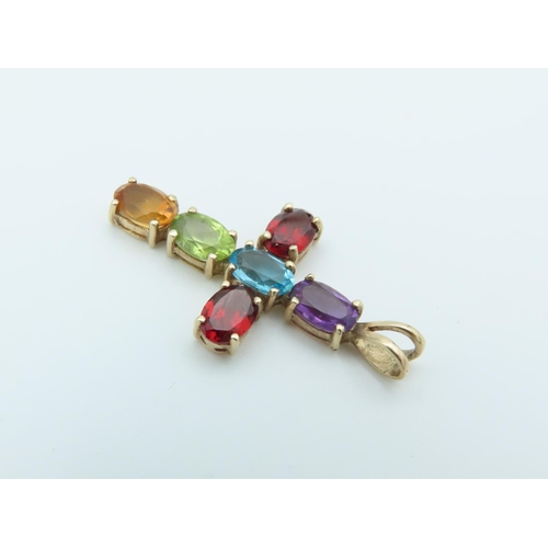 154 - Amethyst Garnet Topaz Peridot and Citrine Set Ladies Cross Pendant Mounted on 9 Carat Yellow Gold He... 