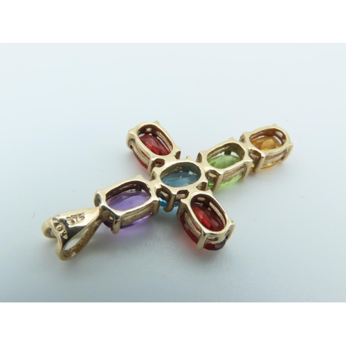 154 - Amethyst Garnet Topaz Peridot and Citrine Set Ladies Cross Pendant Mounted on 9 Carat Yellow Gold He... 