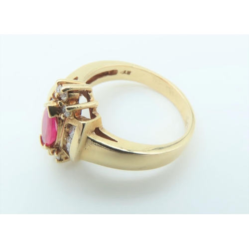 155 - Ruby and Diamond Ladies Dress Ring Mounted on 14 Carat Yellow Gold Ring Size M and a Half