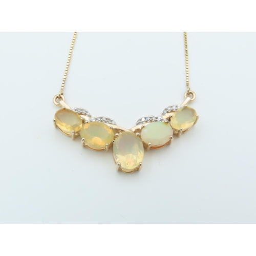 156 - 9 Carat Yellow Gold Mounted Opal and Diamond Set Ladies Necklace Mounted on 10 Carat Gold with 9 Car... 