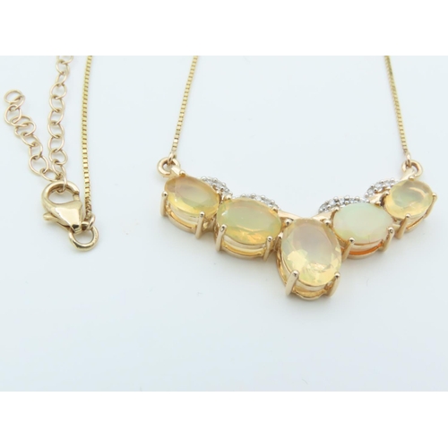 156 - 9 Carat Yellow Gold Mounted Opal and Diamond Set Ladies Necklace Mounted on 10 Carat Gold with 9 Car... 