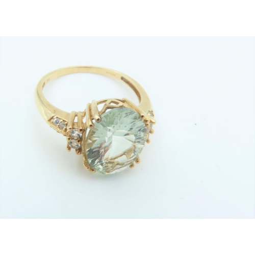 158 - Green Quartz Centre Stone Ladies Dress Ring Mounted on 9 Carat Gold Ring Size Q and a Half