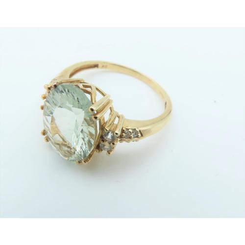 158 - Green Quartz Centre Stone Ladies Dress Ring Mounted on 9 Carat Gold Ring Size Q and a Half