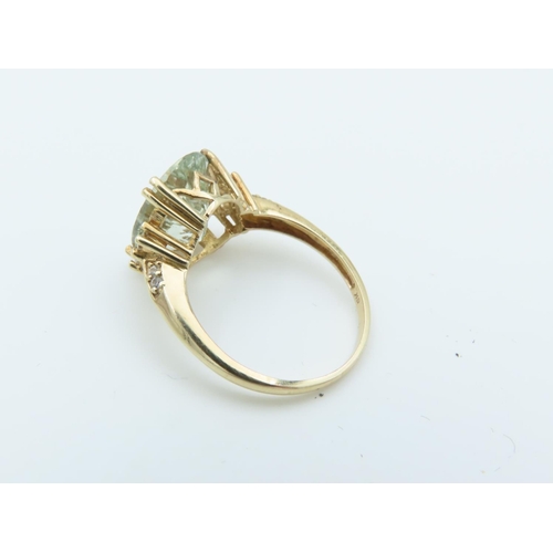 158 - Green Quartz Centre Stone Ladies Dress Ring Mounted on 9 Carat Gold Ring Size Q and a Half