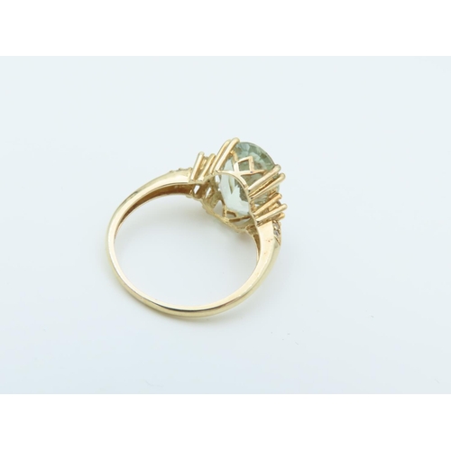 158 - Green Quartz Centre Stone Ladies Dress Ring Mounted on 9 Carat Gold Ring Size Q and a Half