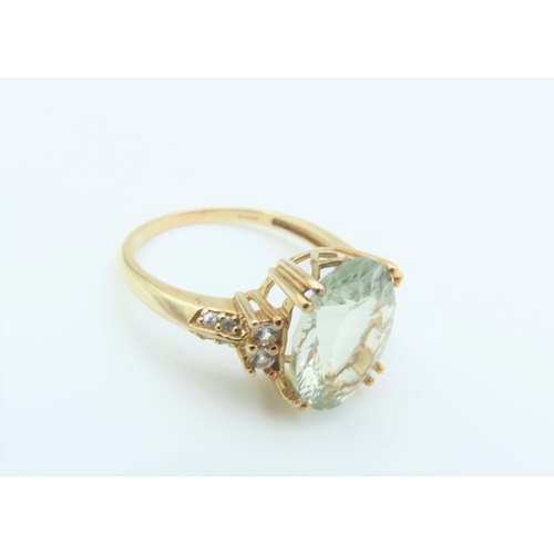 158 - Green Quartz Centre Stone Ladies Dress Ring Mounted on 9 Carat Gold Ring Size Q and a Half