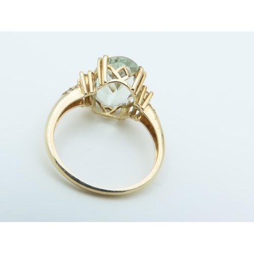 158 - Green Quartz Centre Stone Ladies Dress Ring Mounted on 9 Carat Gold Ring Size Q and a Half