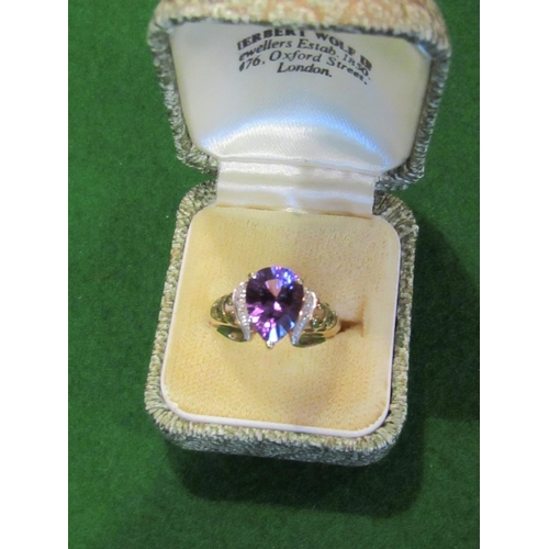 16 - Amethyst and Diamond Set Ladies 9 Carat Gold Ring Attractive Colour Size N and a Half