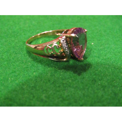 16 - Amethyst and Diamond Set Ladies 9 Carat Gold Ring Attractive Colour Size N and a Half