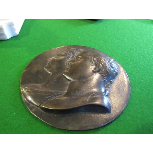 163 - Antique Bronze Medallion Depicting Napoleon of France with Another Possibly Josephine Approximately ... 