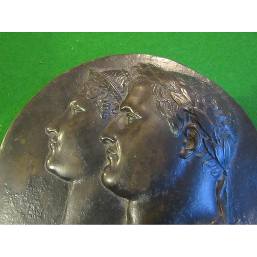 163 - Antique Bronze Medallion Depicting Napoleon of France with Another Possibly Josephine Approximately ... 