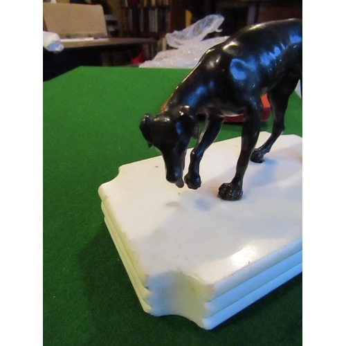 164 - Bronze Sculpture Antique of Hound Mounted on Shaped Form Carrera Marble Base Approximately 5 Inches ... 