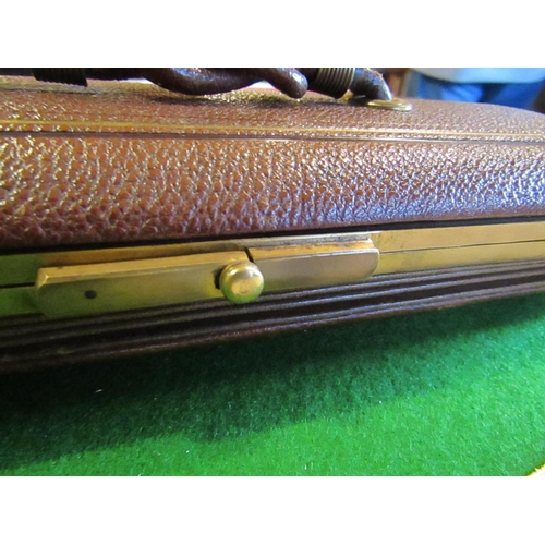 165 - Ladies Leather-bound Gilt Bronze Set Glove Case with Original Kid Gloves and Stretcher Attractively ... 