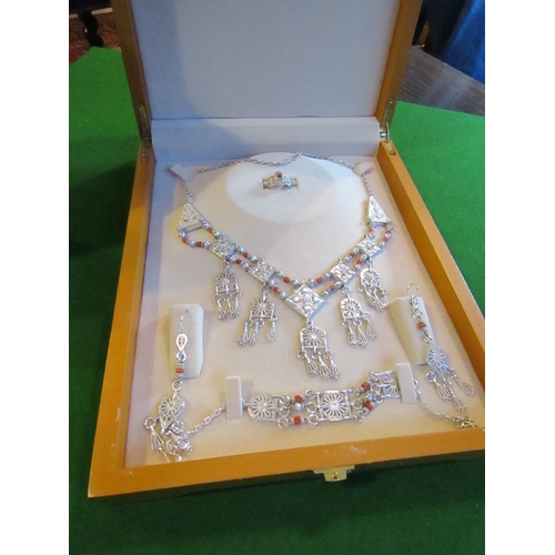 168 - Solid Silver Coral Set Jewellery Suite contained within Original Presentation Case Necklace, Bracele... 