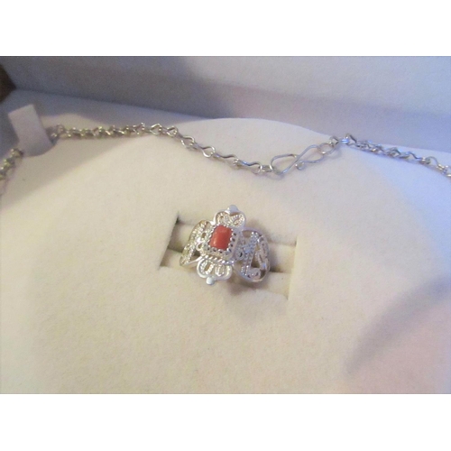 168 - Solid Silver Coral Set Jewellery Suite contained within Original Presentation Case Necklace, Bracele... 