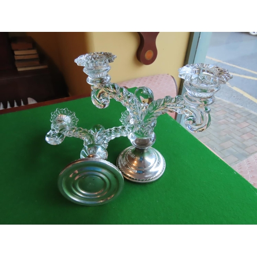 177 - Pair of Solid Silver Mounted Crystal Candle Holders Twin Sconce Each Approximately 9 Inches High x 9... 