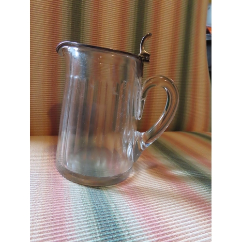 189 - Tiffany Silver Mounted Crystal Tot Jug with Hinged Cover Approximately 4 Inches High