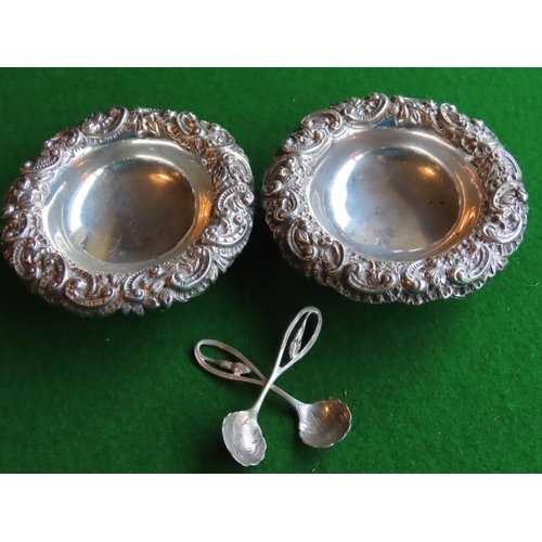 191 - Pair of Solid Silver Salts with Spoons Each Approximately 4 Inches Wide