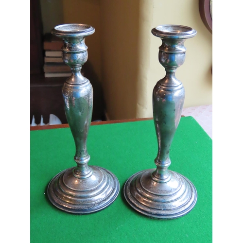 194 - Large Pair of Turned Form Solid Silver Candle Sticks Each Approximately 11 Inches High