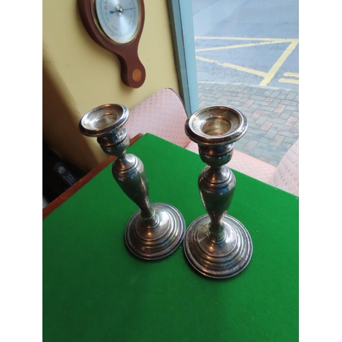 194 - Large Pair of Turned Form Solid Silver Candle Sticks Each Approximately 11 Inches High