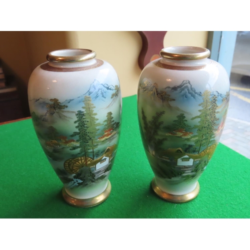 197 - Pair of Oriental Satsuma Vases with Finely Detailed Decoration Each Approximately 8 Inches High