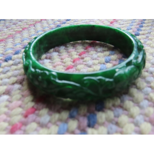 198 - Apple Green Carved Jade Ladies Bangle