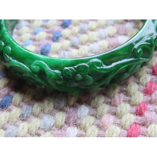 198 - Apple Green Carved Jade Ladies Bangle