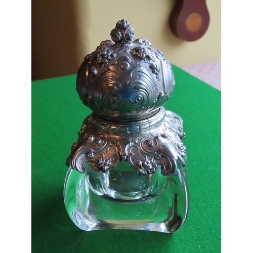 199 - Antique Solid Silver Decorated Inkwell of Attractive Design Approximately 5 Inches High