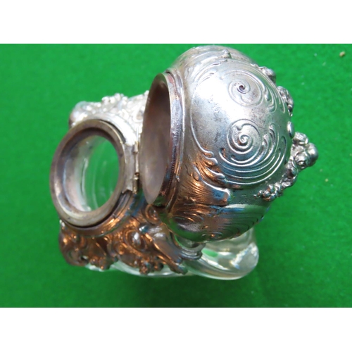 199 - Antique Solid Silver Decorated Inkwell of Attractive Design Approximately 5 Inches High